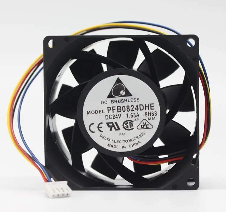 Delta PFB0824DHE DC24V 1.63A 80x80x38mm 4-wire PWM Inverter Industrial Server Cooling Fan Delta PFB0824DHE DC24V 1.63A 80x80x38mm 4-wire PWM Inverter Industrial Server Cooling Fan