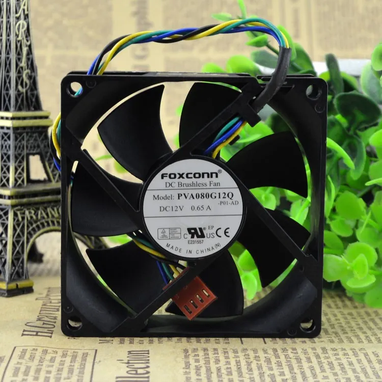 Foxconn PVA080G12Q P01-AD DC Brushless Fan 12V 0.65A 100mm 80x80x25mm Server Square Cooling Fan Foxconn PVA080G12Q P01-AD DC Brushless Fan 12V 0.65A 100mm 80x80x25mm Server Square Cooling Fan
