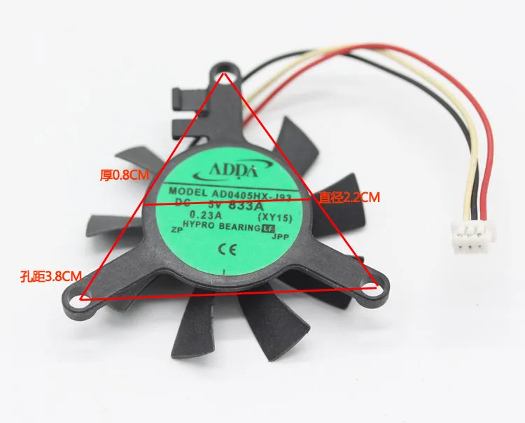 ADDA AD0405HX-J93 DC 5V 0.23A 3-wires cooling fan ADDA AD0405HX-J93 DC 5V 0.23A 3-wires cooling fan