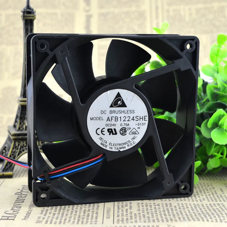 Delta AFB1224SHE 12038 120mm 12cm DC 24V 0.75A 3 lines server inverter axial cooling fan Delta AFB1224SHE 12038 120mm 12cm DC 24V 0.75A 3 lines server inverter axial cooling fan