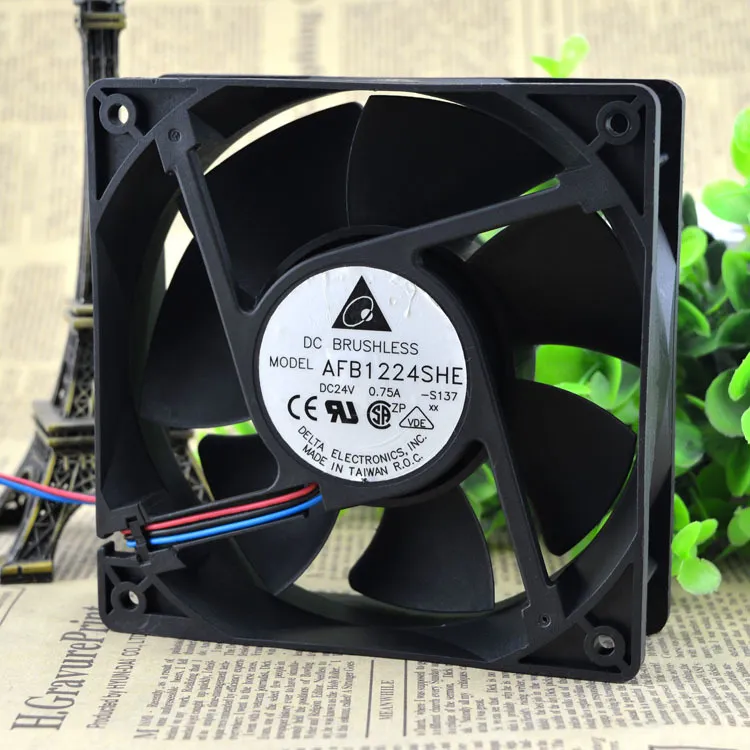 Delta AFB1224SHE 12038 120mm 12cm DC 24V 0.75A 3 lines server inverter axial cooling fan Delta AFB1224SHE 12038 120mm 12cm DC 24V 0.75A 3 lines server inverter axial cooling fan