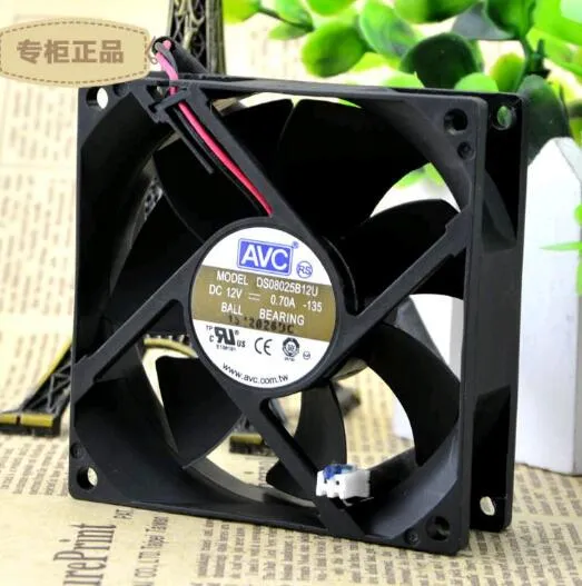 AVC DS08025B12U 8CM DC12V 0.70A 2-wire double ball cooling fan AVC DS08025B12U 8CM DC12V 0.70A 2-wire double ball cooling fan