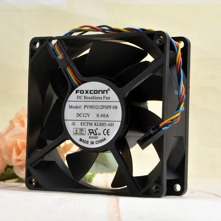 FOXCONN PV903212PSPF 0B DC12V 7.2W 0.6A 4-Wires Double Ball Bearing Axial Cooling Fan FOXCONN PV903212PSPF 0B DC12V 7.2W 0.6A 4-Wires Double Ball Bearing Axial Cooling Fan
