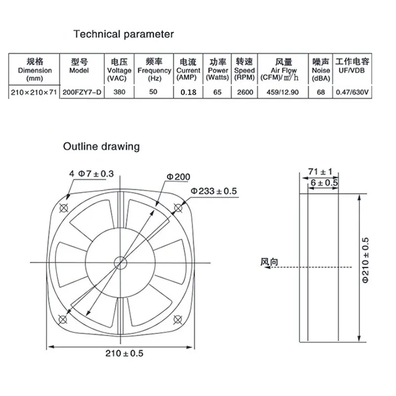 200FZY7-D AC380V 65W Axial Flow Electric Box Cooling Fan Wind Direction Adjustable 200FZY7-D AC380V 65W Axial Flow Electric Box Cooling Fan Wind Direction Adjustable