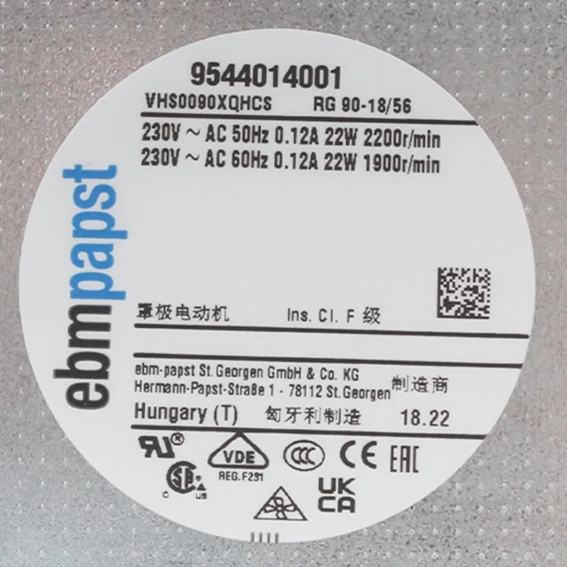 RG90-18/56 ebmpapst 230VAC 22W elevator fan RG90-18/56 ebmpapst 230VAC 22W elevator fan