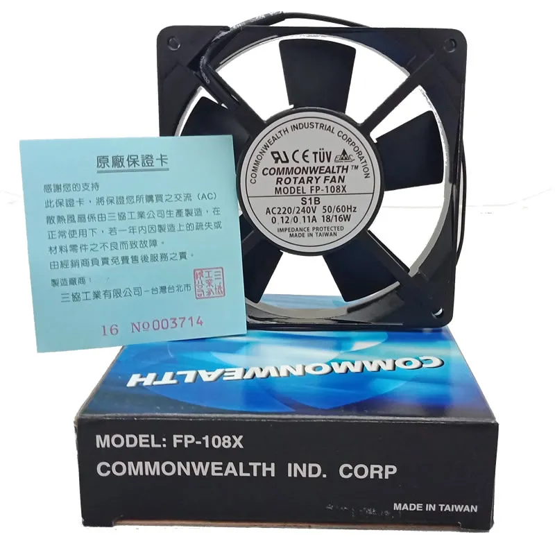 FP-108X-S1B Commonwealth 230V AC Axial Fan 120x120x25mm FP-108X-S1B Commonwealth 230V AC Axial Fan 120x120x25mm