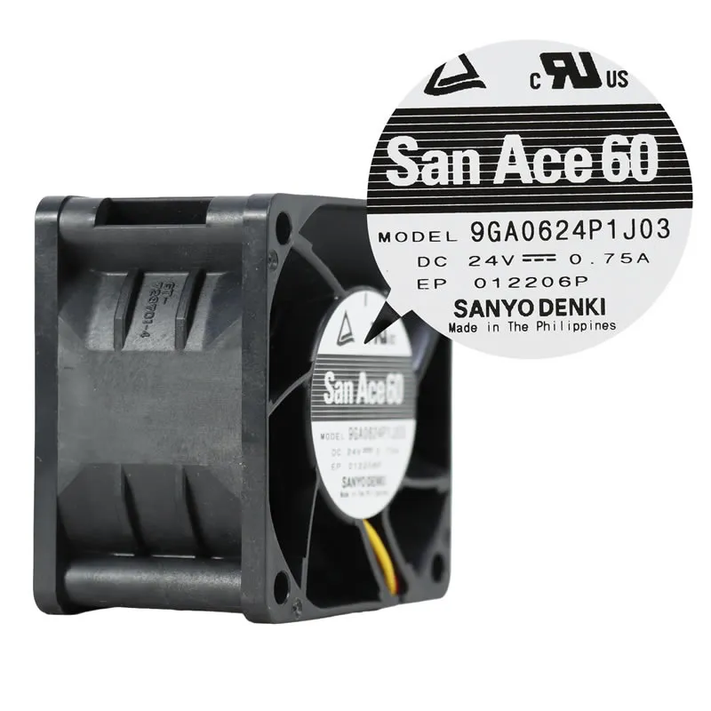 9GA0624P1J03 Sanyo Denki 24V 0.75A 60x60x38mm DC Axial Fan 9GA0624P1J03 Sanyo Denki 24V 0.75A 60x60x38mm DC Axial Fan
