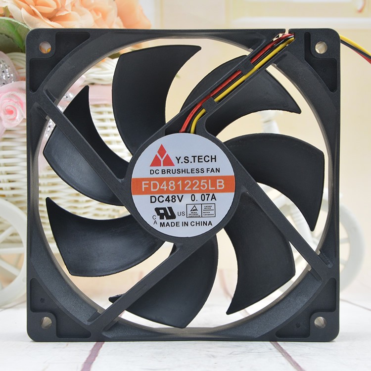 Y.S.TECH FD481225LB DC48V 0.07A 3.36W 6400RPM 3-Wires Mute cooling fan